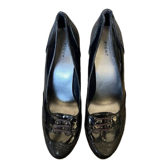 Fioni Black Lace Top Oxford Heels Size 7.5 Classic Preppy Minimalist Workwear - Picture 1 of 6